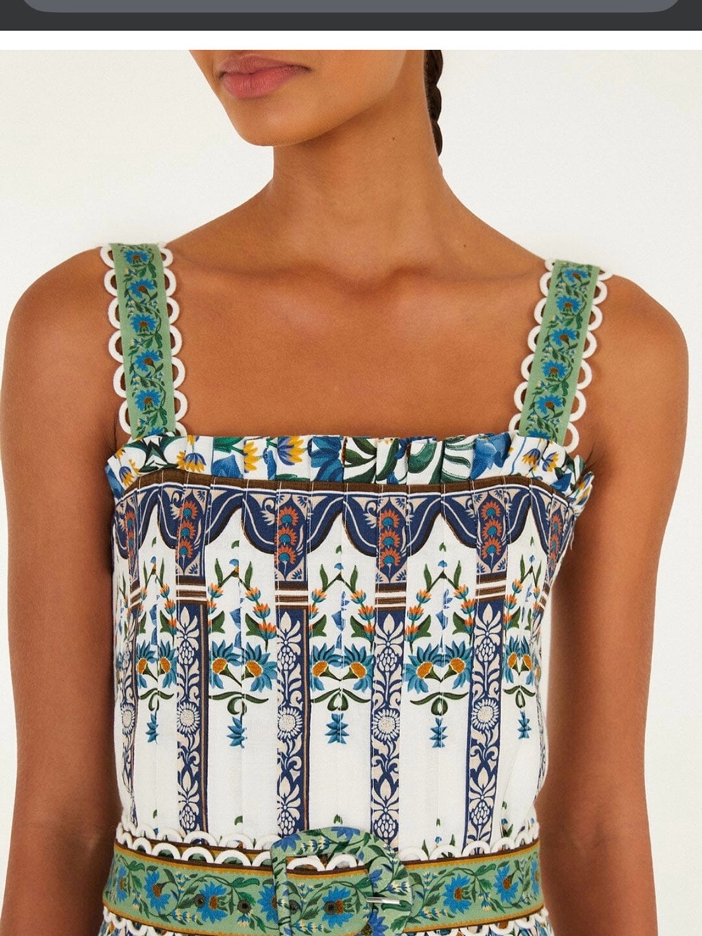 FARM Rio White Maxi Dress with Blue and Green Tile Floral Print - Picture 2 of 4